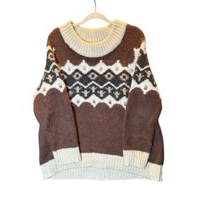Aerie Brown and Cream Geometric Sweater